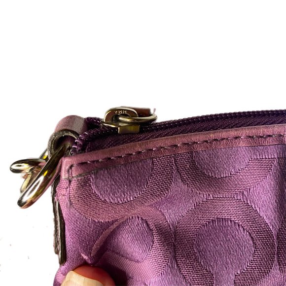 Coach Small Dark Pink Handbag Wristlet Fabric with Leather Handle Shoulder Strap - Picture 11 of 12